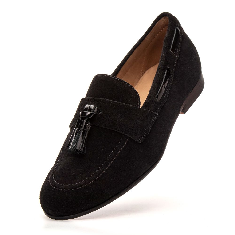 Sapato Feminino Loafer Tassel Allegra Suede Preto
