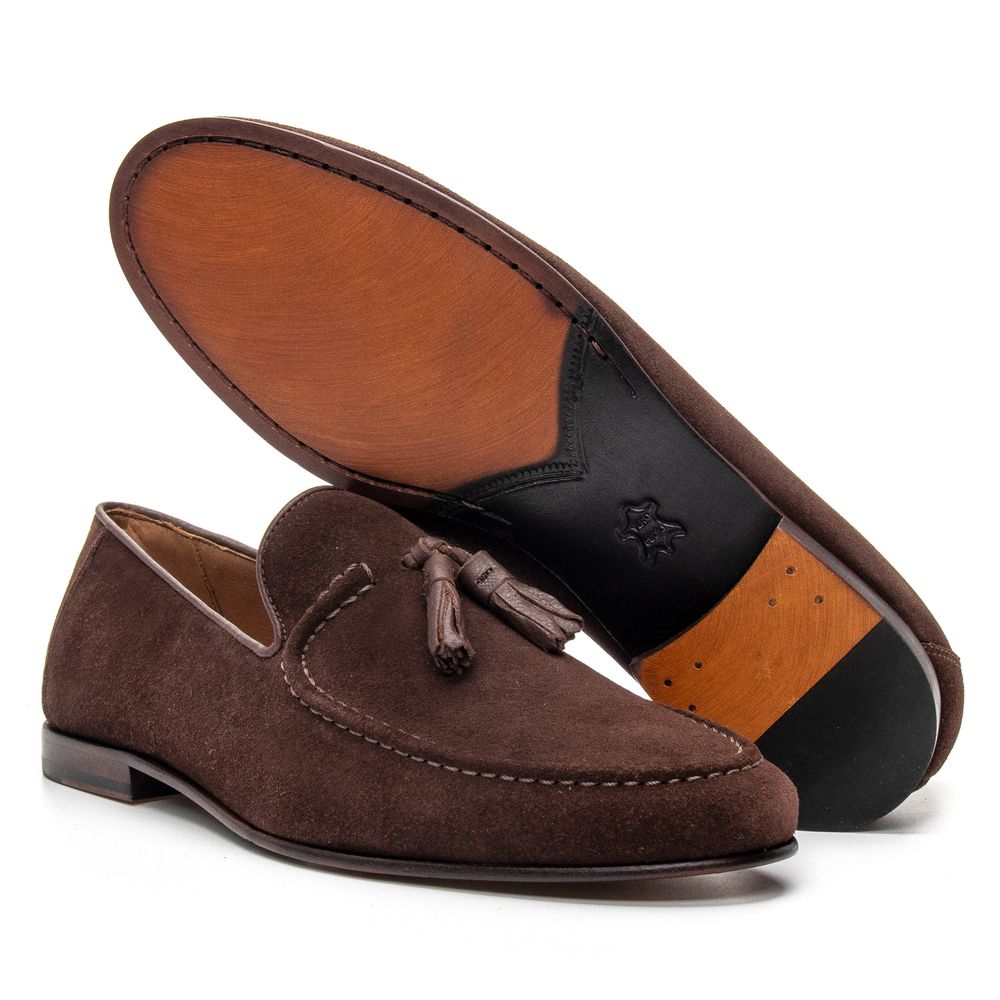 Mocassim Loafer Tassel Napoli Camurça Café