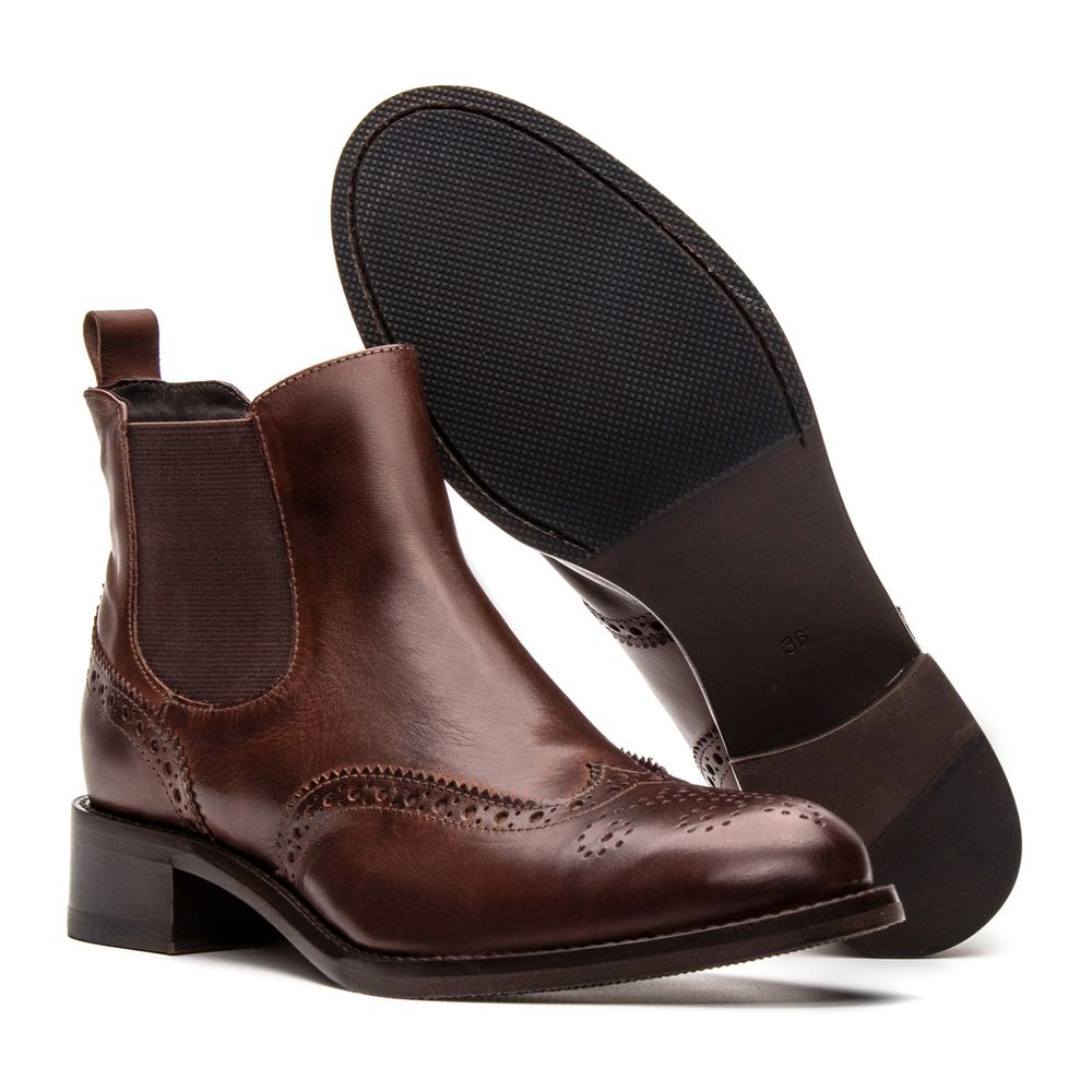 Bota Chelsea Feminina Gênova Castanho Solado Top Rubber