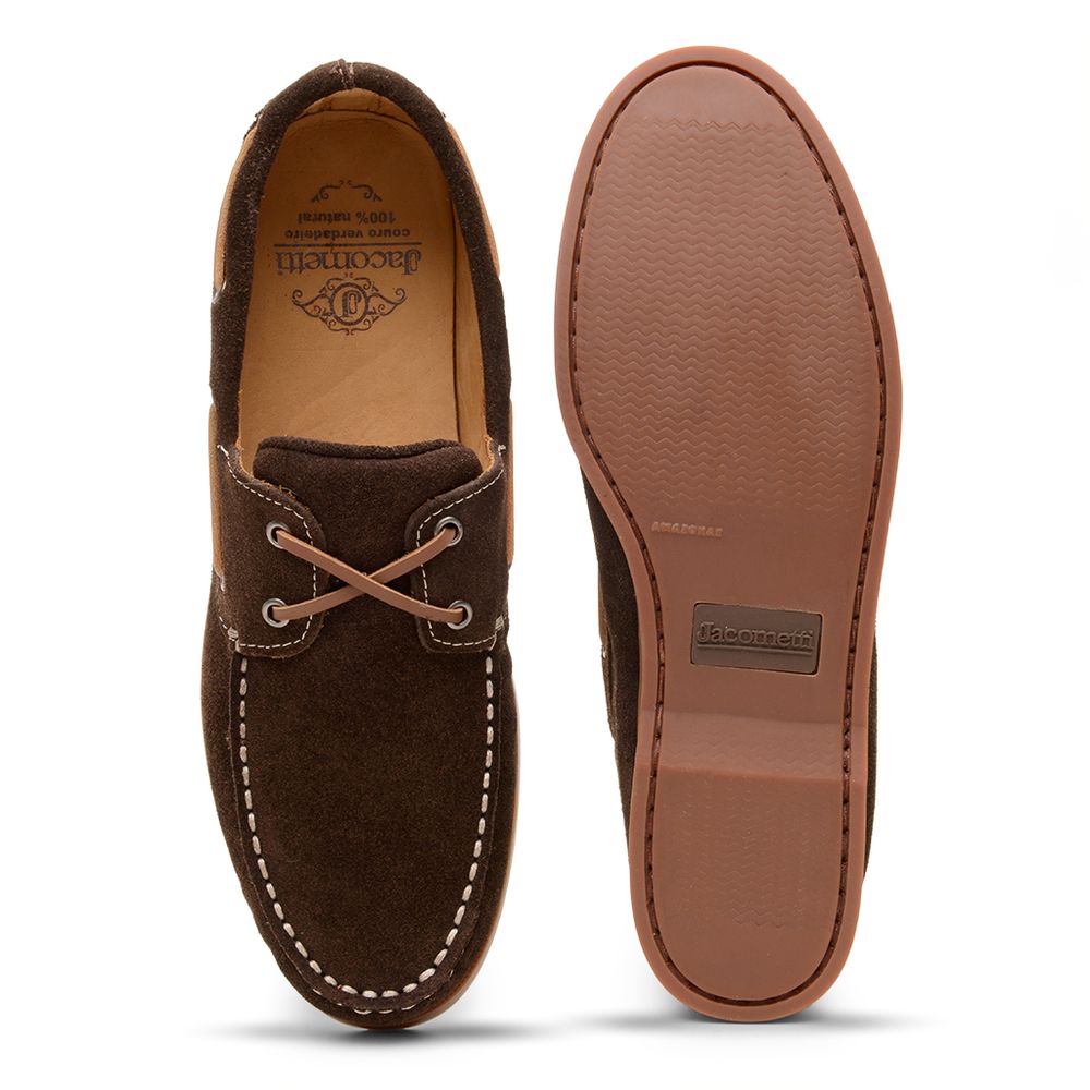 Mocassim Sider Casual Masculino de Couro Camurça Café 3587
