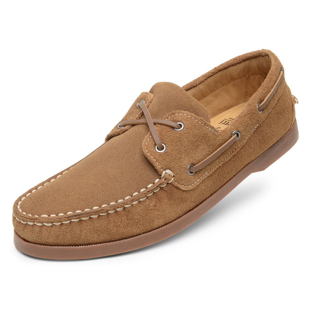 Mocassim Sider Casual Masculino de Couro Camurça Caramelo 3587