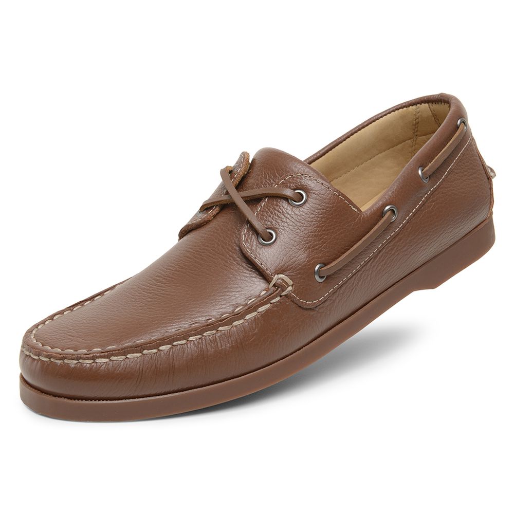 Mocassim Sider Casual Masculino de Couro Floater Caramelo 3587