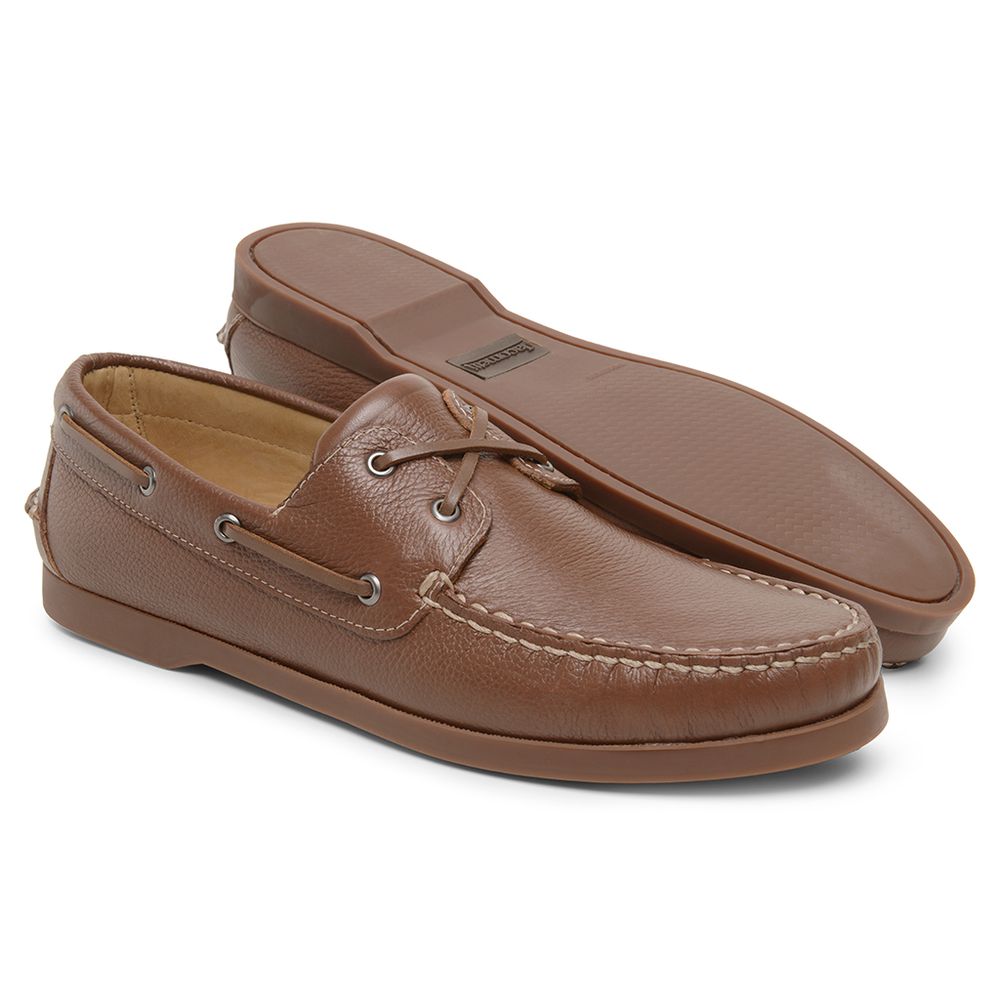 Mocassim Sider Casual Masculino de Couro Floater Caramelo 3587