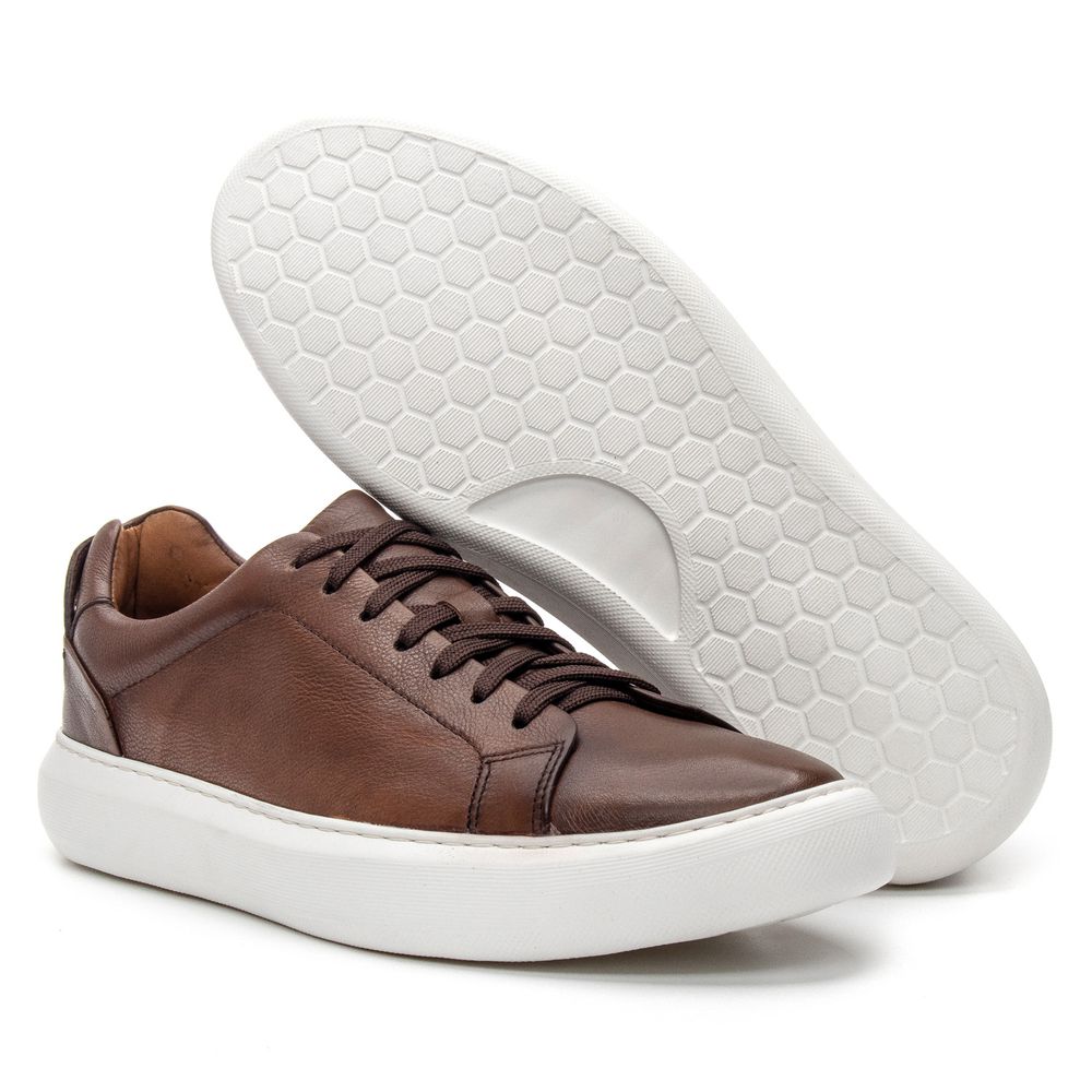 Tênis Casual Couro Conhaque