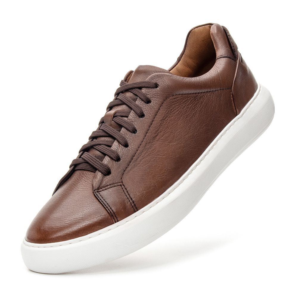 Tênis Casual Couro Conhaque