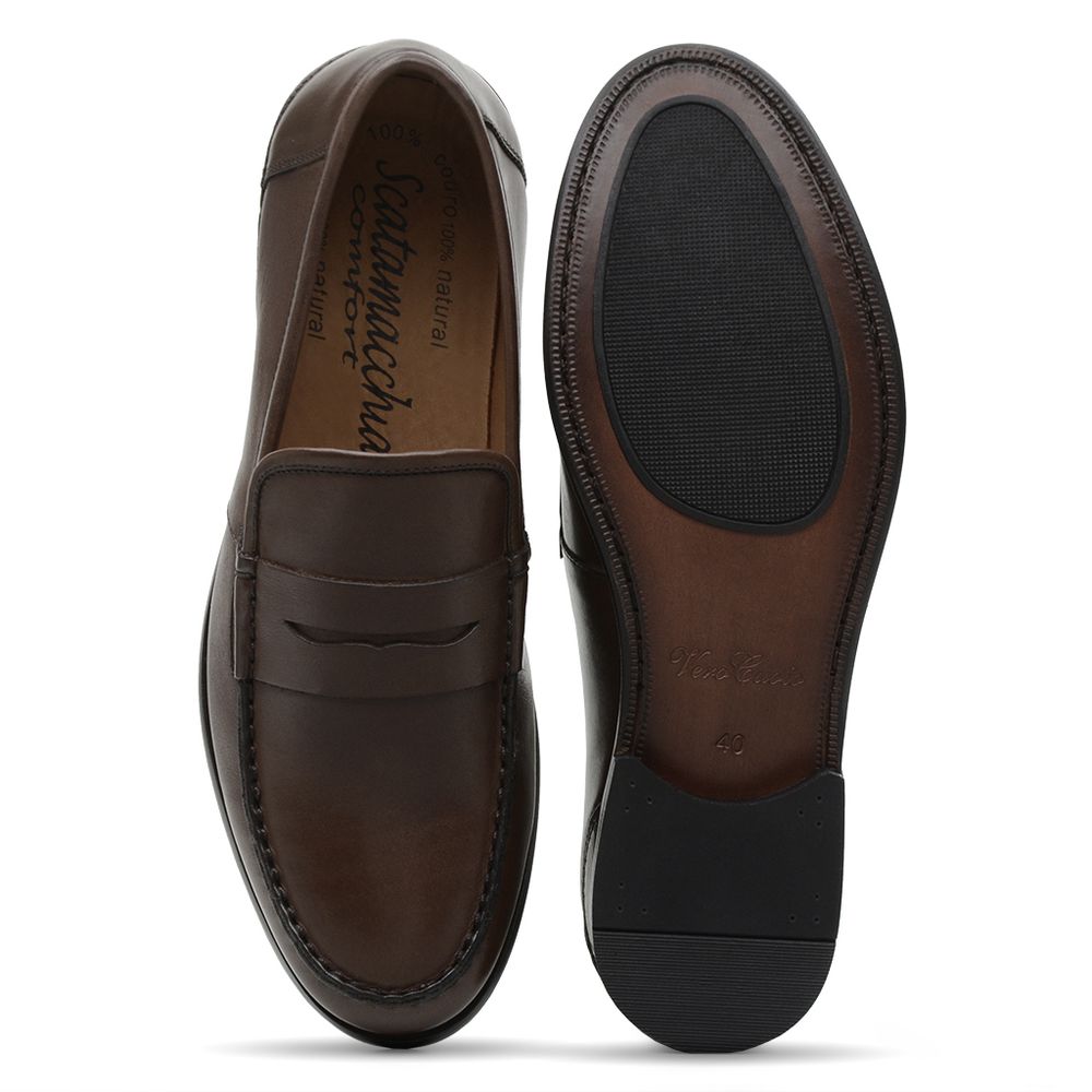 Mocassim Argentino Masculino de Couro Marrom escuro 4304