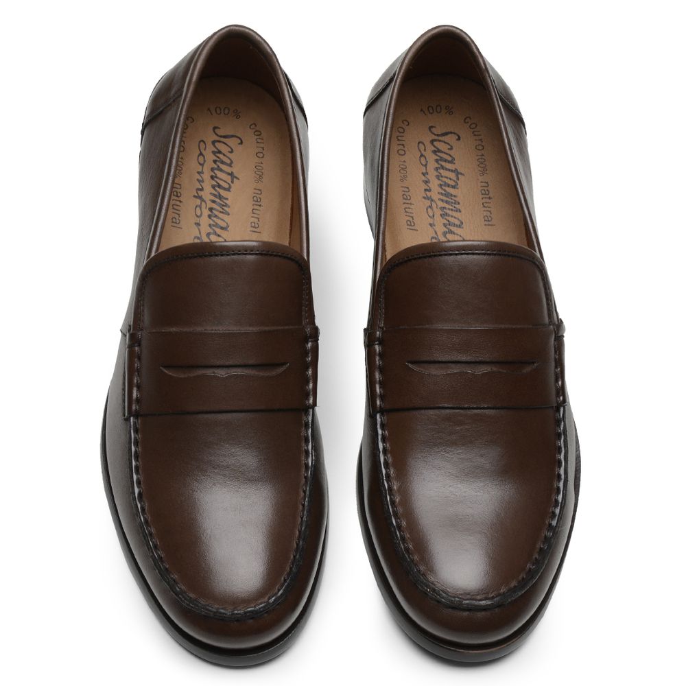 Mocassim Argentino Masculino de Couro Marrom escuro 4304