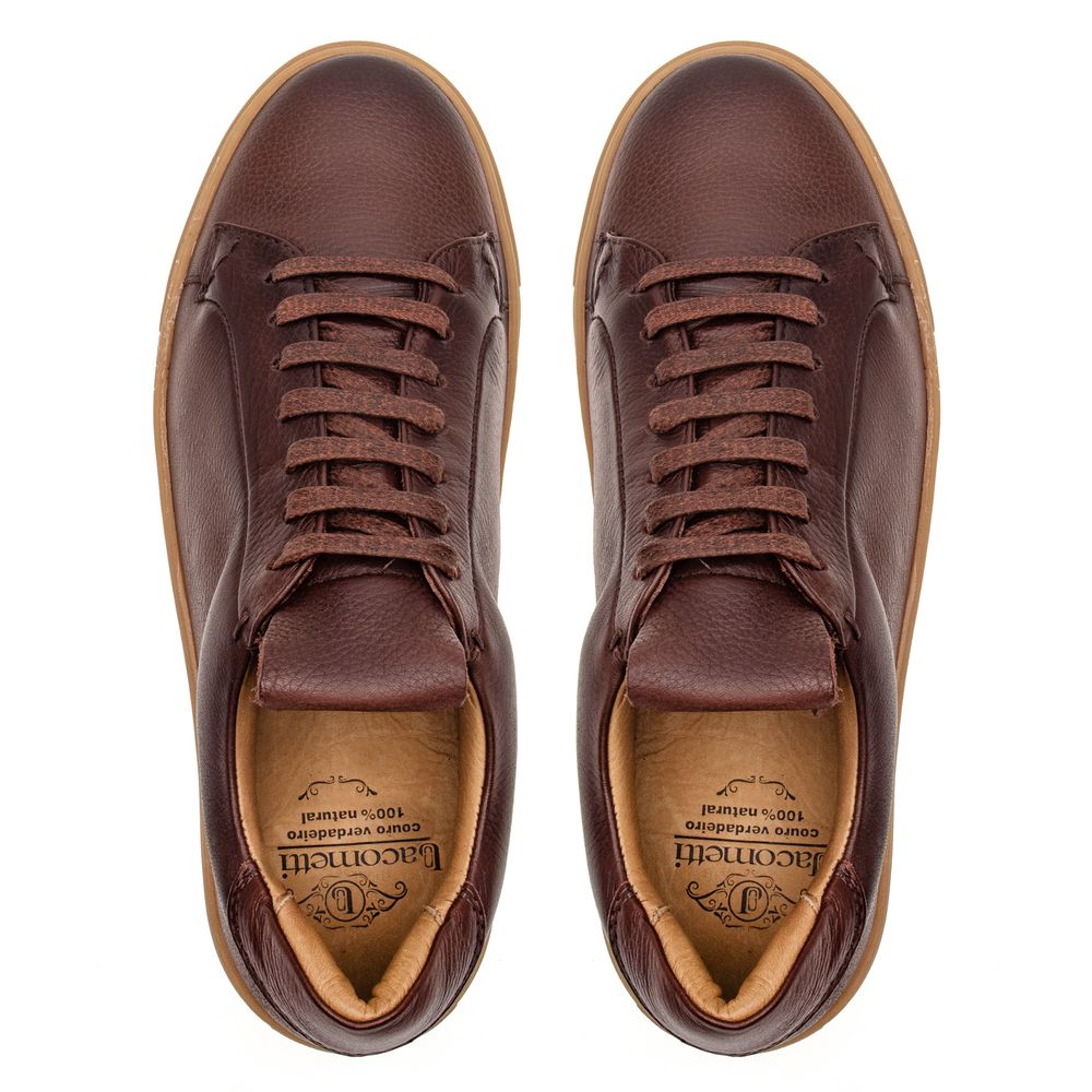 Tênis Casual Masculino de Couro Pinhão