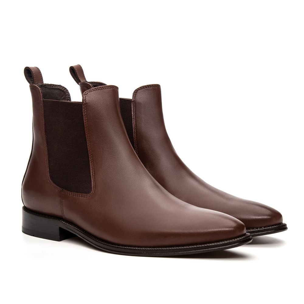 Bota Social Masculina Chelsea Torino em Couro Castanho