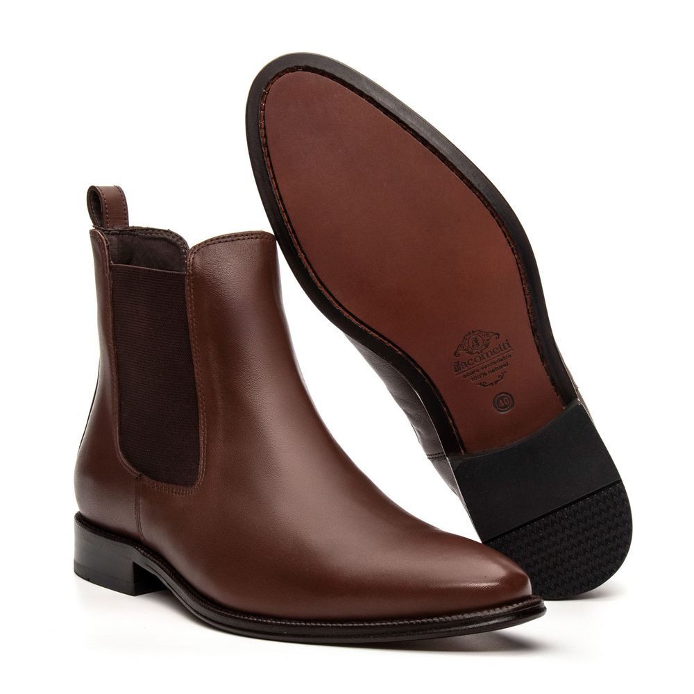 Bota Social Masculina Chelsea Torino em Couro Castanho