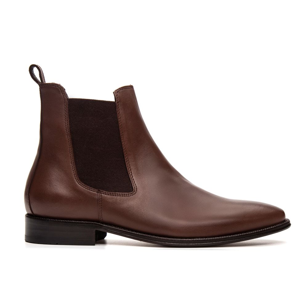 Bota Social Masculina Chelsea Torino em Couro Castanho