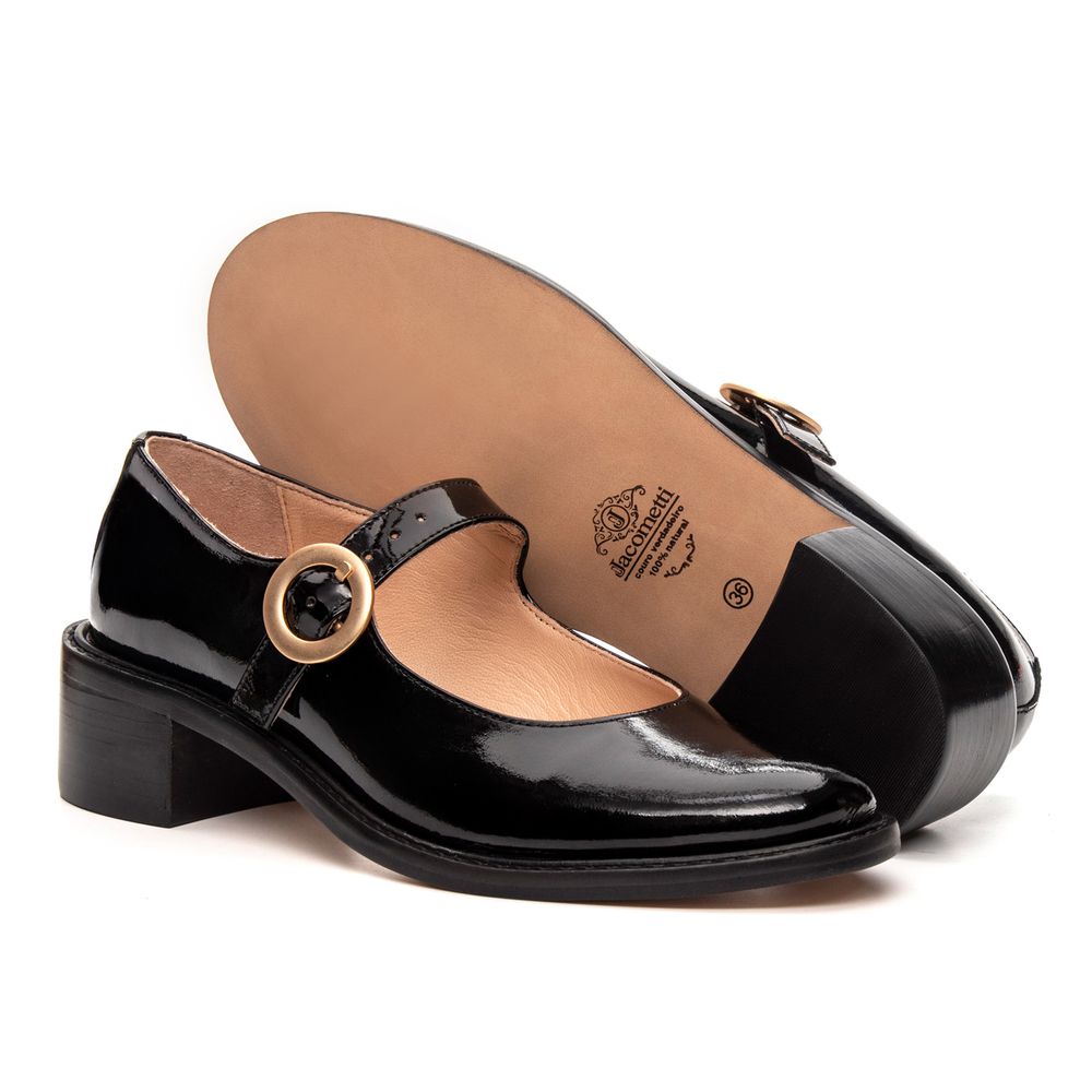 Sapato Boneca Camellia Couro Verniz Preto