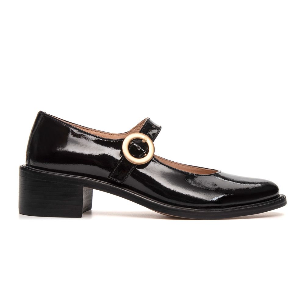Sapato Boneca Camellia Couro Verniz Preto