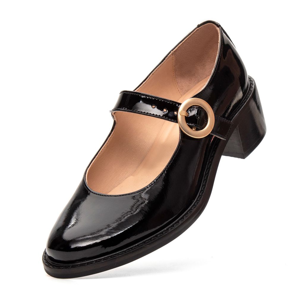 Sapato Boneca Camellia Couro Verniz Preto
