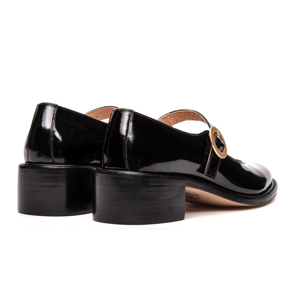 Sapato Boneca Camellia Couro Verniz Preto