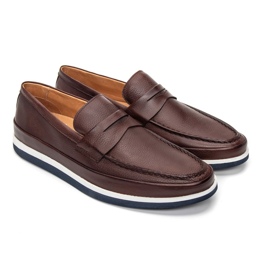 Sapato Casual Masculino de Couro Pinhão