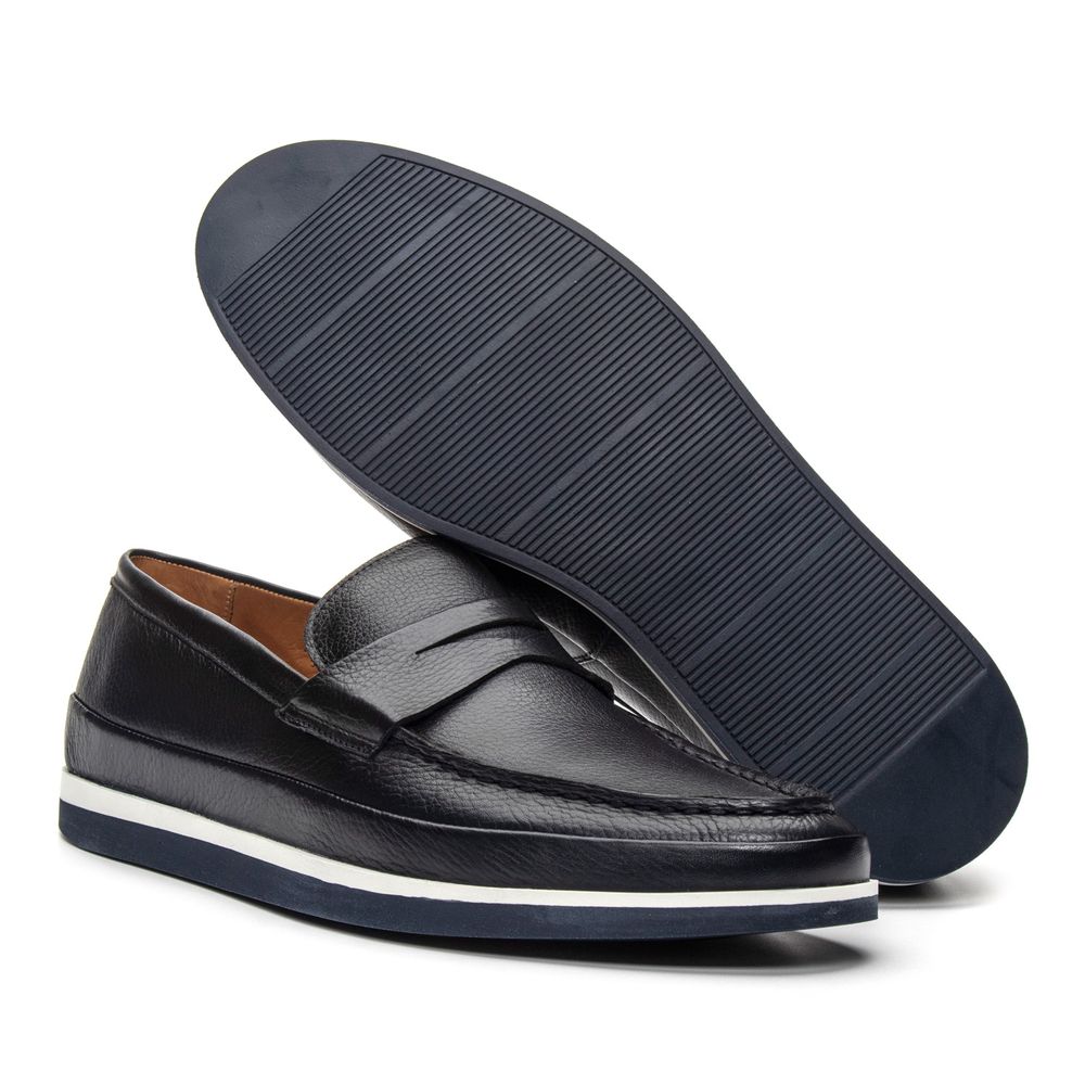 Sapato Loafer Pienza de Couro Marinho Escuro