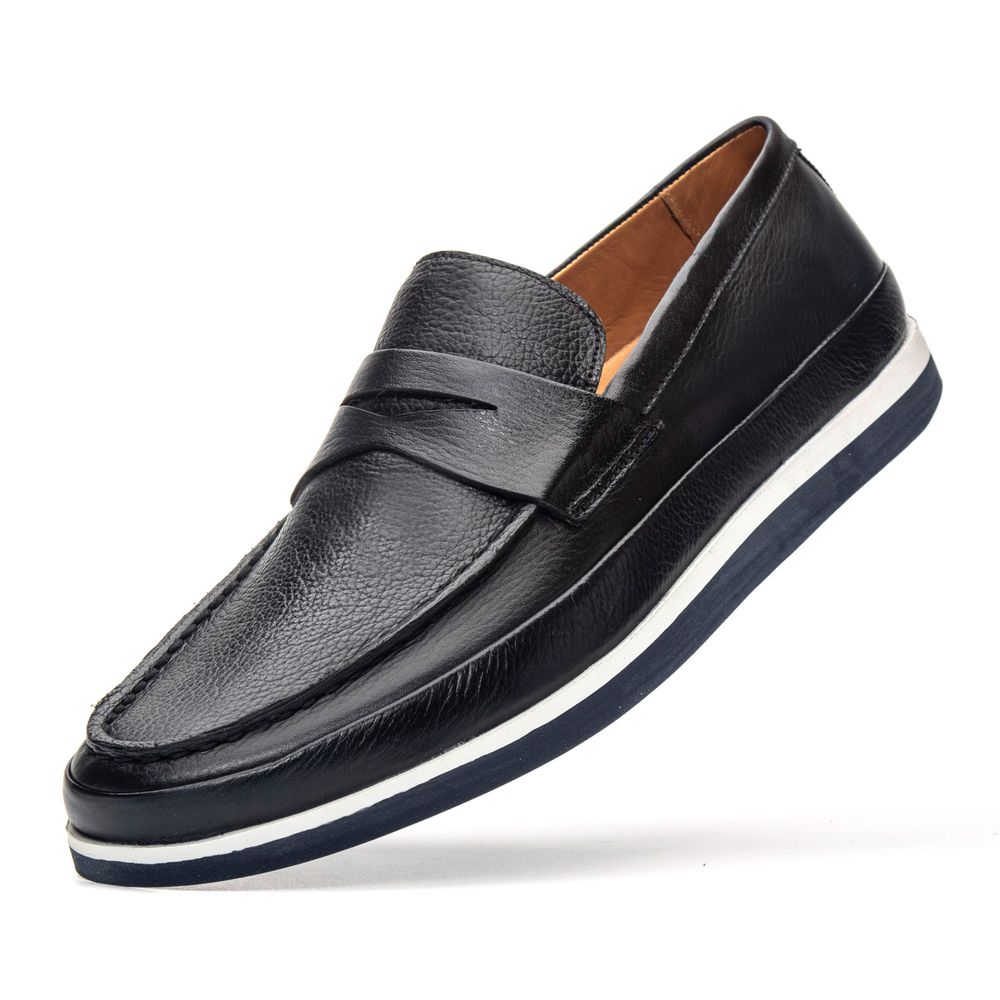 Sapato Loafer Pienza de Couro Marinho Escuro