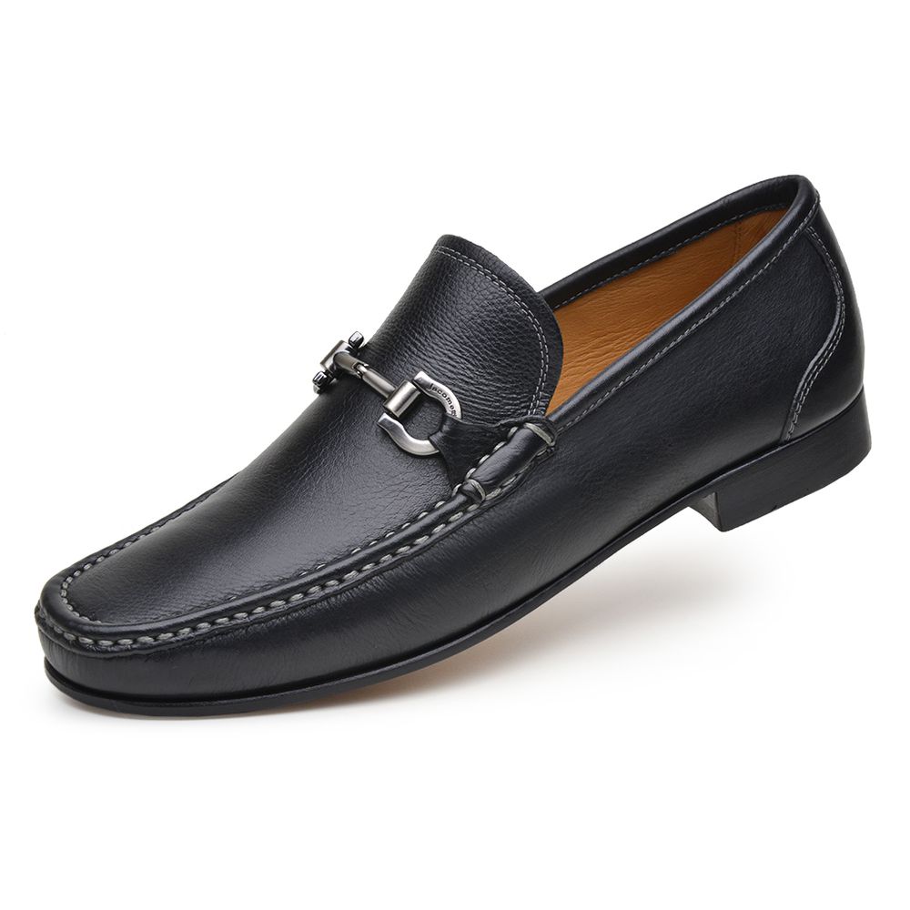 Mocassim Casual Masculino Preto Gf01 Solado De Couro