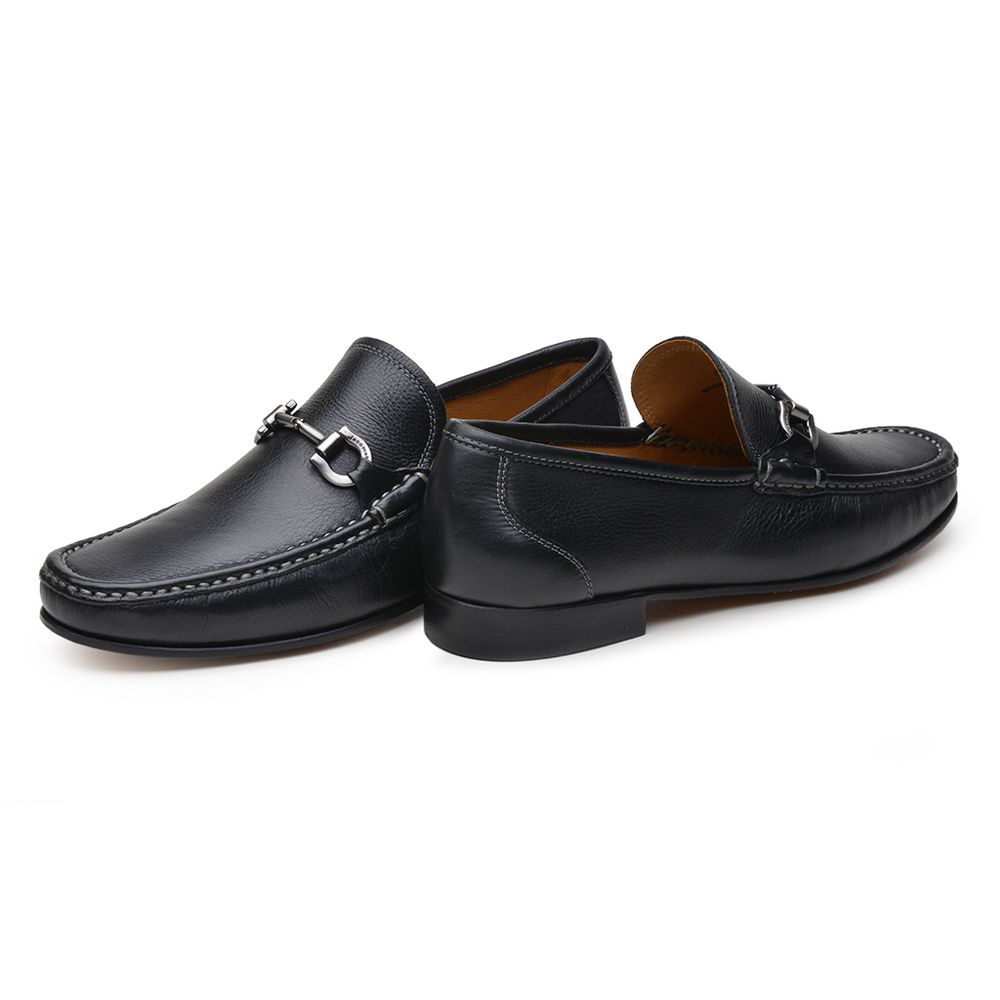 Mocassim Casual Masculino Preto Gf01 Solado De Couro