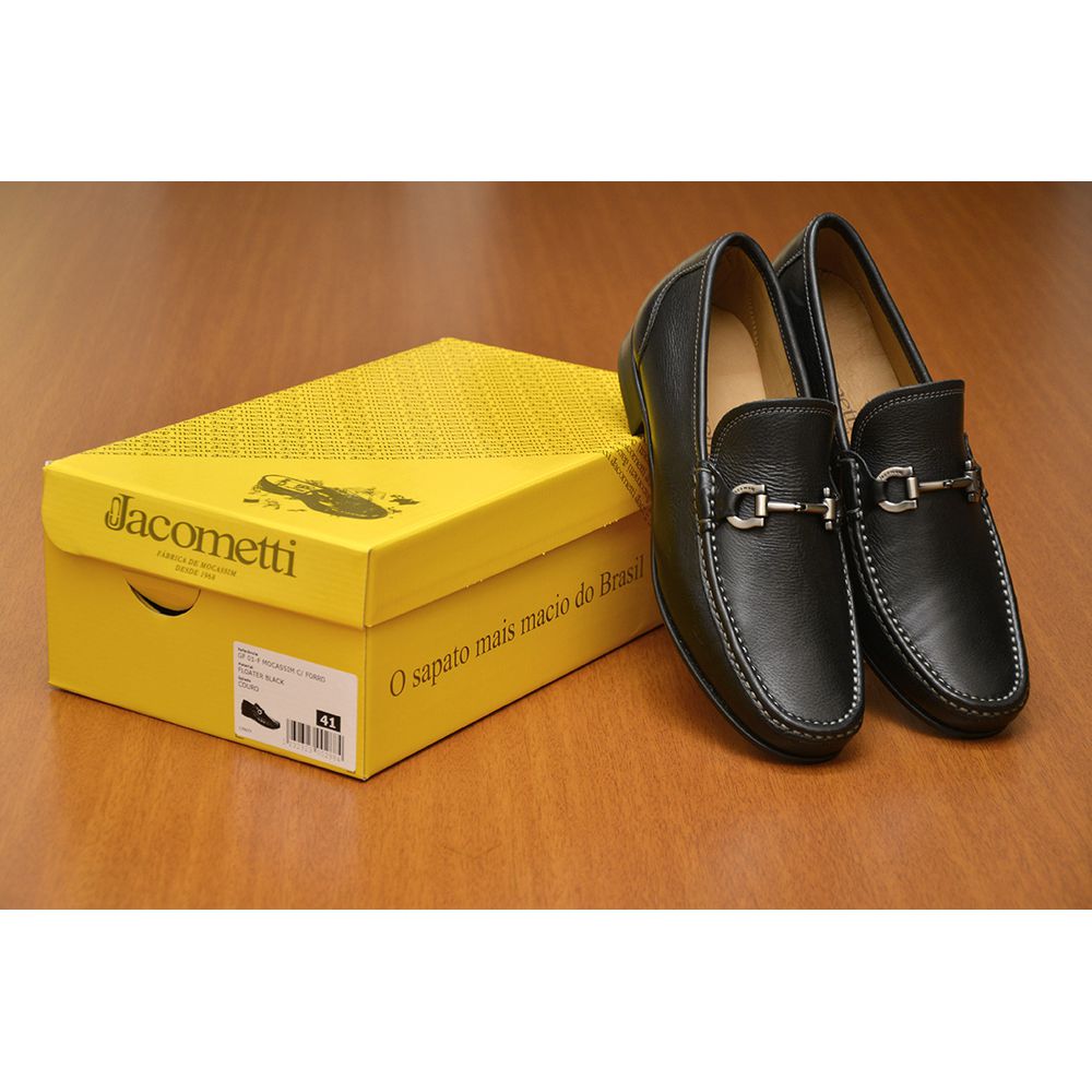 Mocassim Casual Masculino Preto Gf01 Solado De Couro