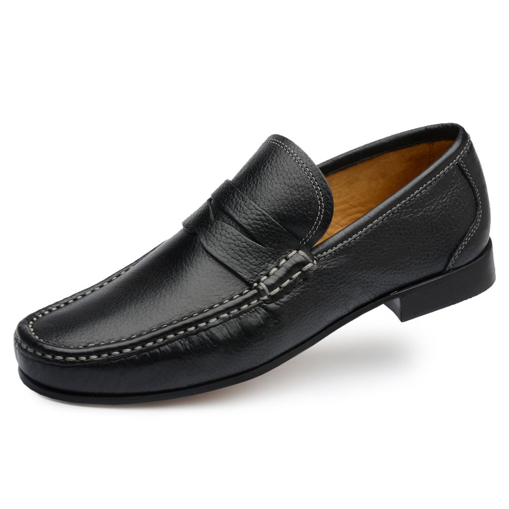 Mocassim Casual Floater Preto Gf03 Solado De Couro