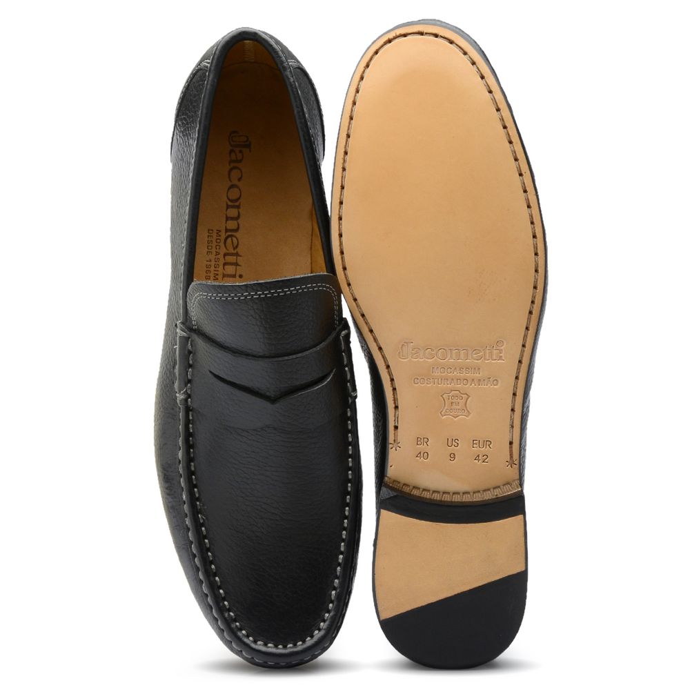 Mocassim Casual Floater Preto Gf03 Solado De Couro