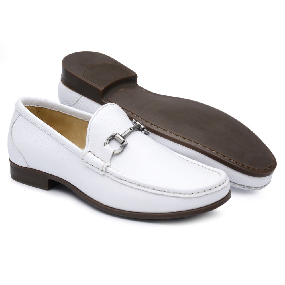 Mocassim Casual Branco GJ01 Solado De Borracha