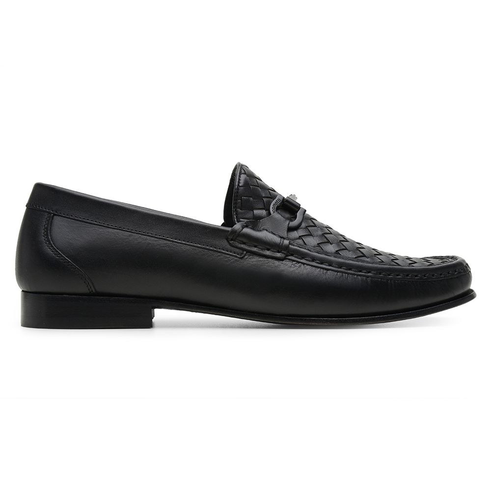 Mocassim Masculino de Couro Tressê Preto Gj01 Solado De Couro