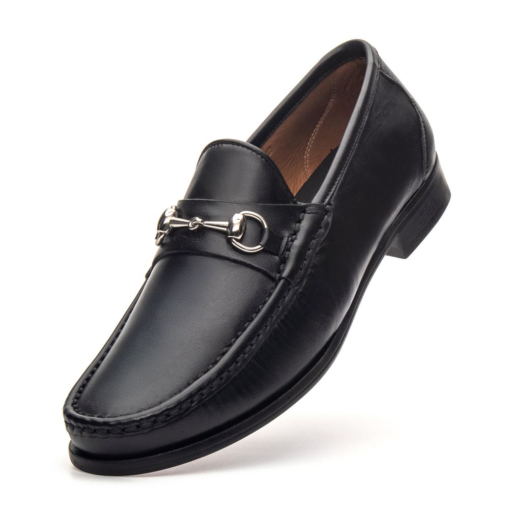 Mocassim Montalcino Preto Solado de Couro 