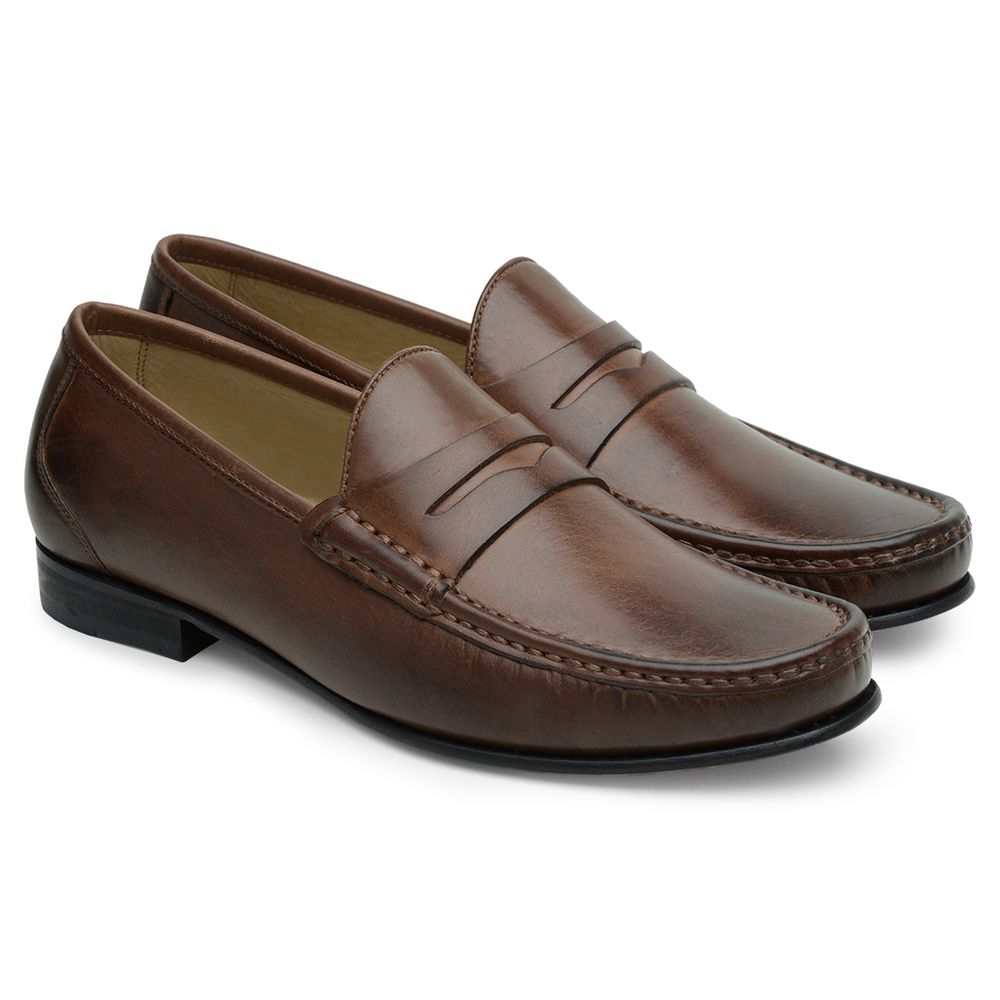 Mocassim Masculino de Couro Capuccino GJ03 Solado De Couro