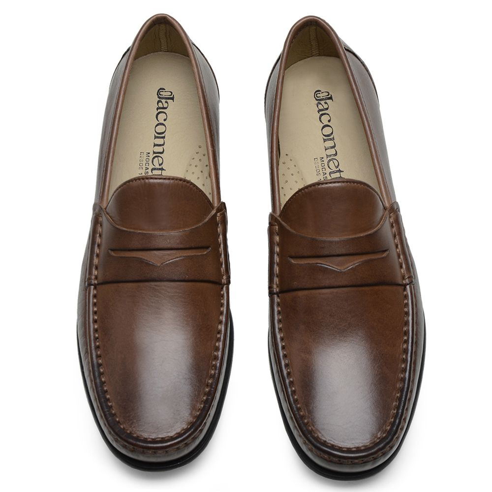 Mocassim Masculino de Couro Capuccino GJ03 Solado De Couro