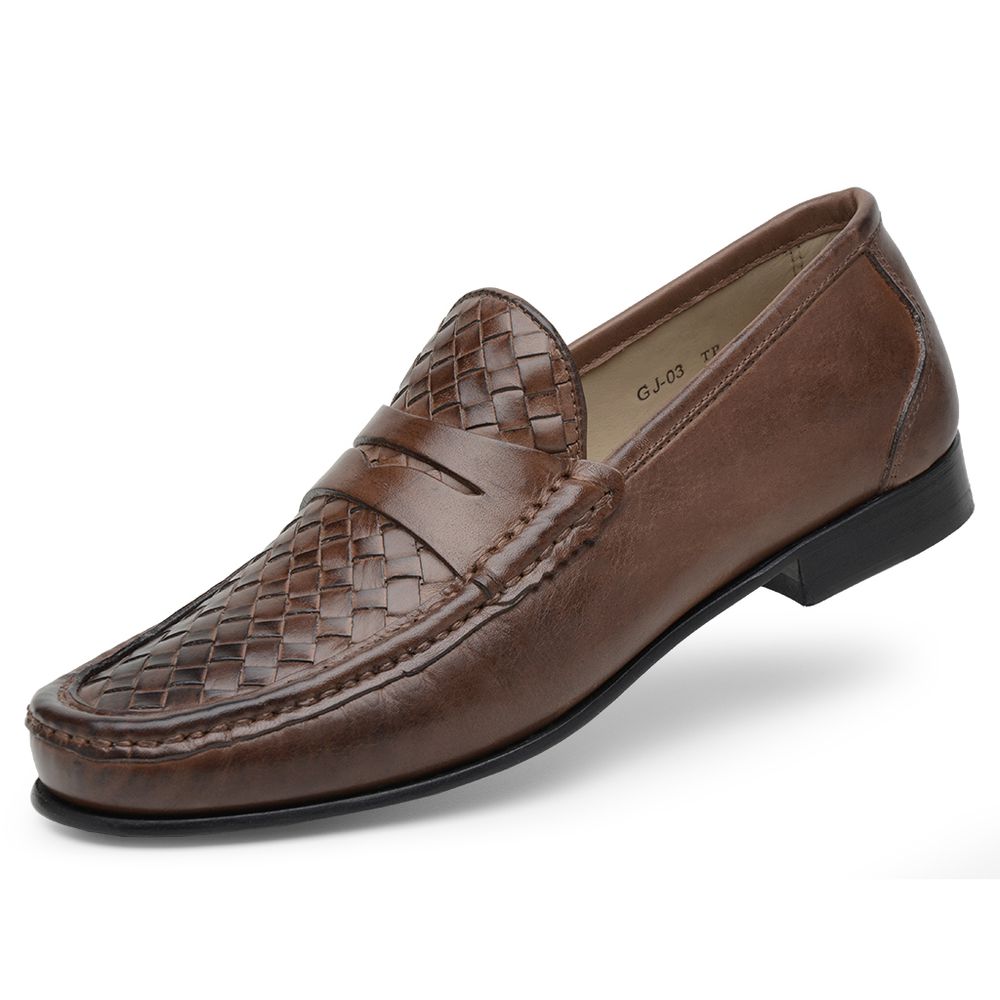 Mocassim Masculino de Couro Tressê Capuccino Gj03 Solado De Couro