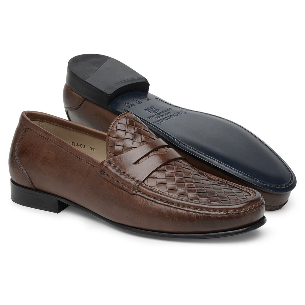 Mocassim Masculino de Couro Tressê Capuccino Gj03 Solado De Couro