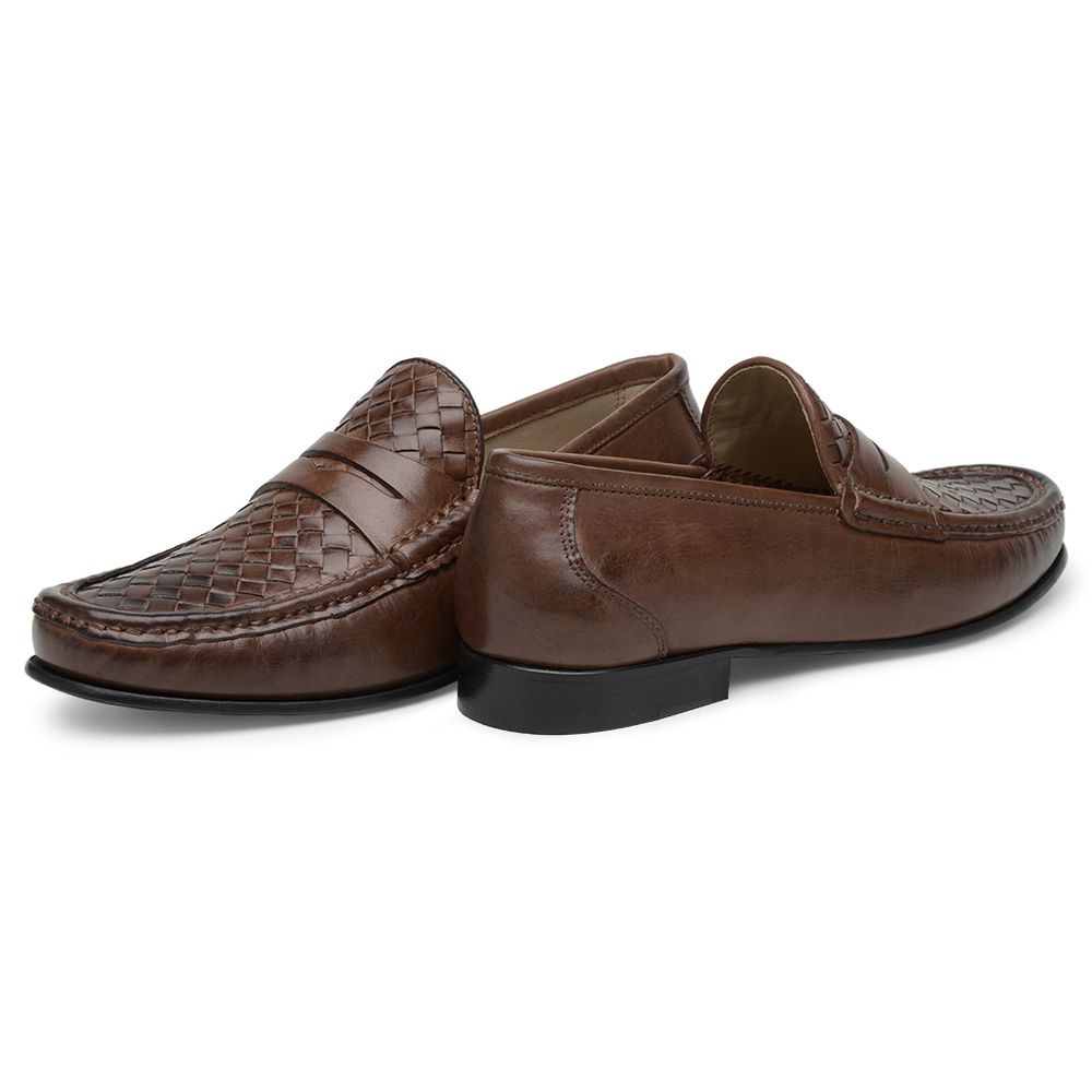 Mocassim Masculino de Couro Tressê Capuccino Gj03 Solado De Couro