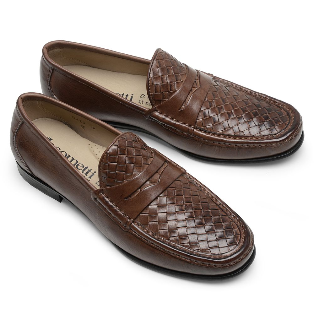 Mocassim Masculino de Couro Tressê Capuccino Gj03 Solado De Couro