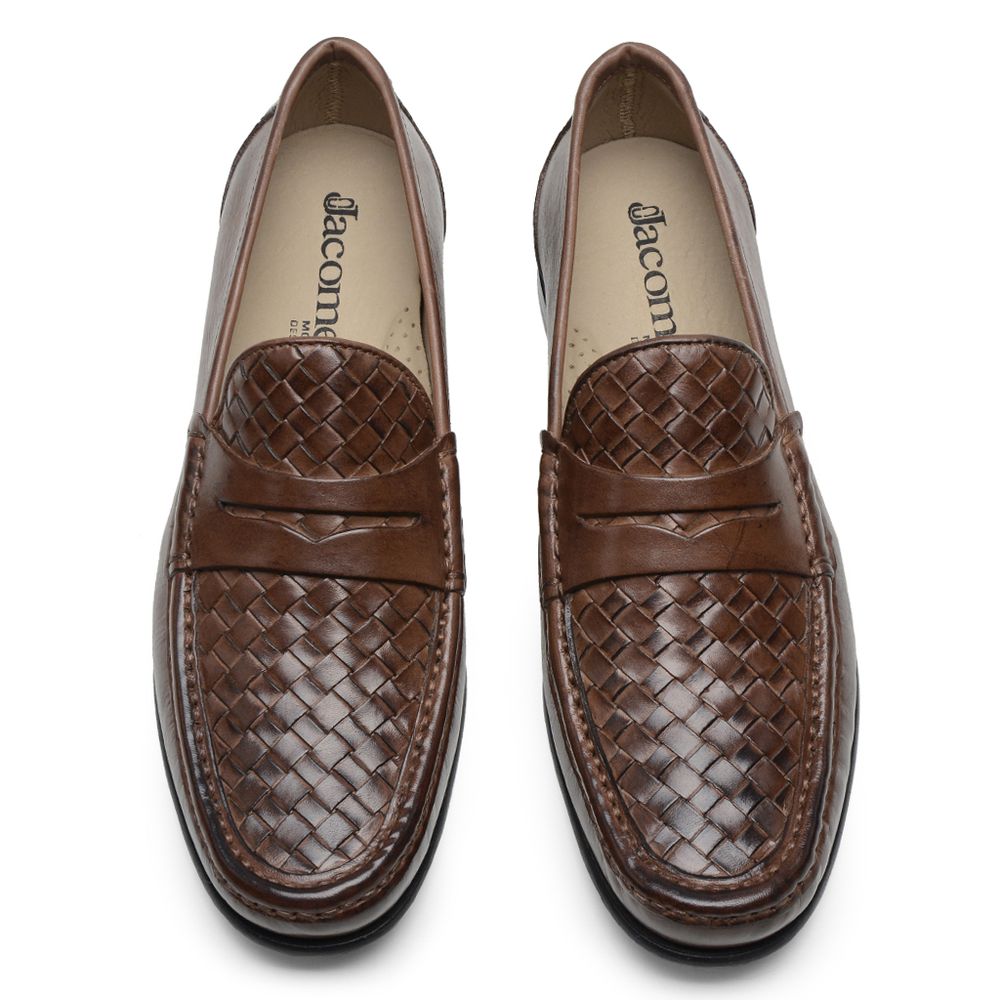 Mocassim Masculino de Couro Tressê Capuccino Gj03 Solado De Couro