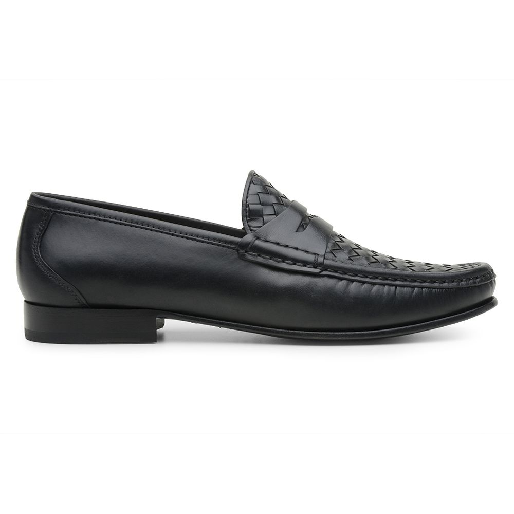 Mocassim Masculino de Couro Tressê Preto Gj03 Solado De Couro
