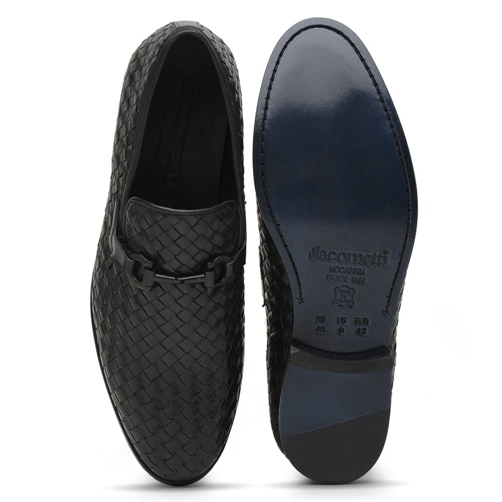 Mocassim Masculino Couro Tressê Preto GS01