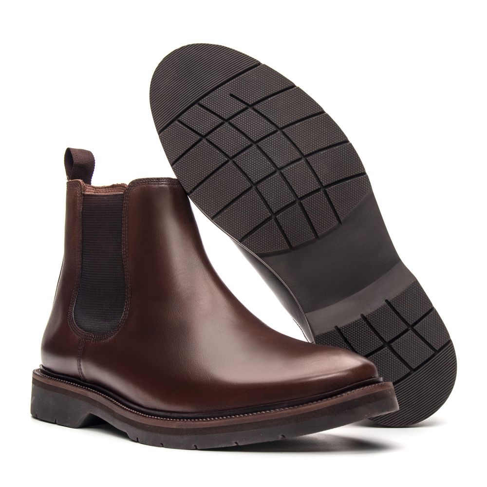 Bota Chelsea Montoro Masculina de Couro Castanho