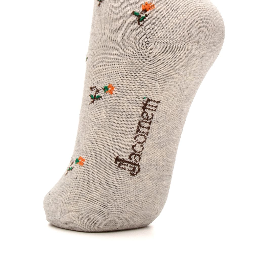 Meia de Algodão Cano Médio Floral Creme com Laranja