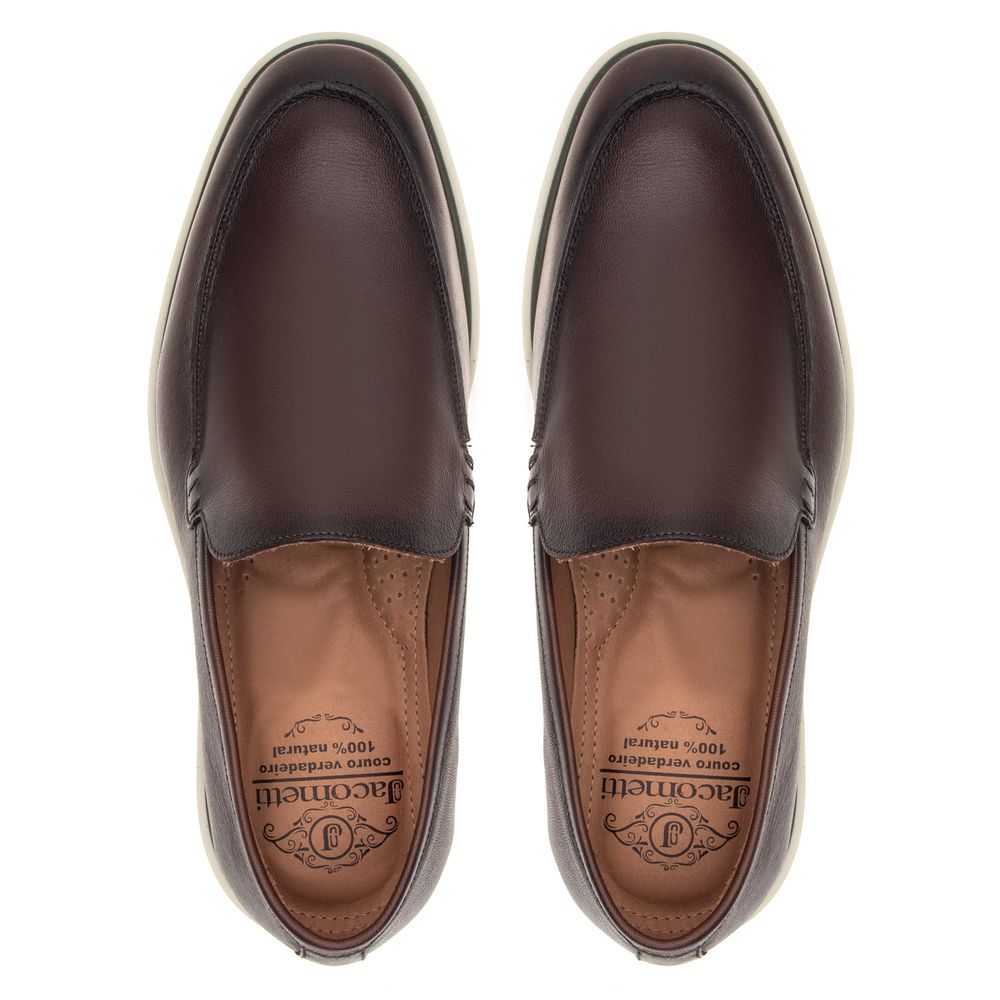 Mocassim de Couro Café Solado de Borracha