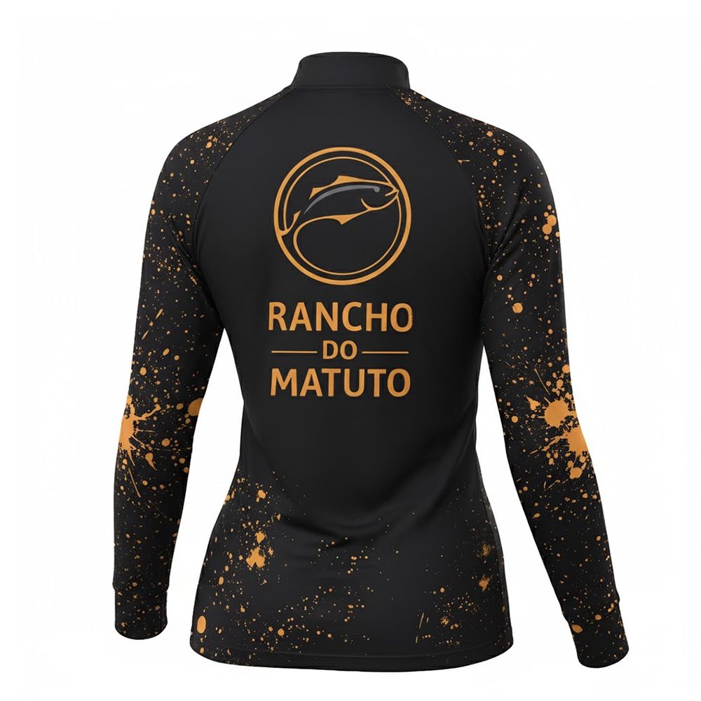 Camisa de Pesca Feminina Rancho do Matuto Edição Comemorativa 10 Anos Proteção UV - Preto/Dourado