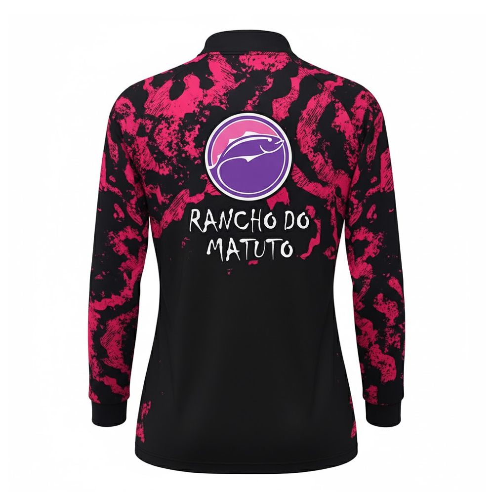 Camisa de Pesca Feminina Rancho do Matuto Tecnologia TrueLife Proteção UV +50 - Pink/Preto