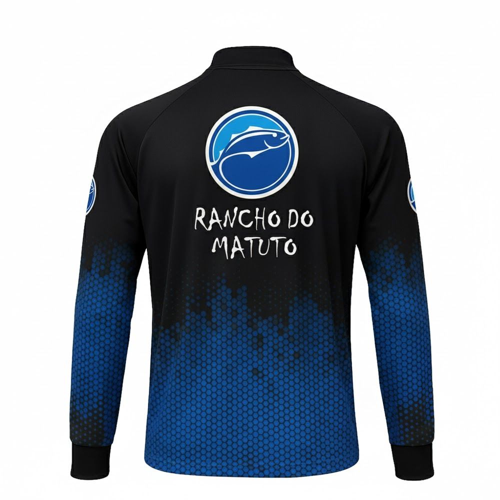 Camisa de Pesca Rancho do Matuto Masculina Proteção UV +50 Tecnologia TrueLife - Preto/Azul