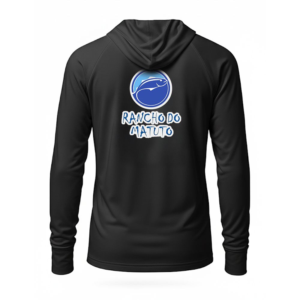 Camisa Poliamida Masculina Dry-Fit FPS 50+ Com Capuz Tecido Super Frio Leve - Preto