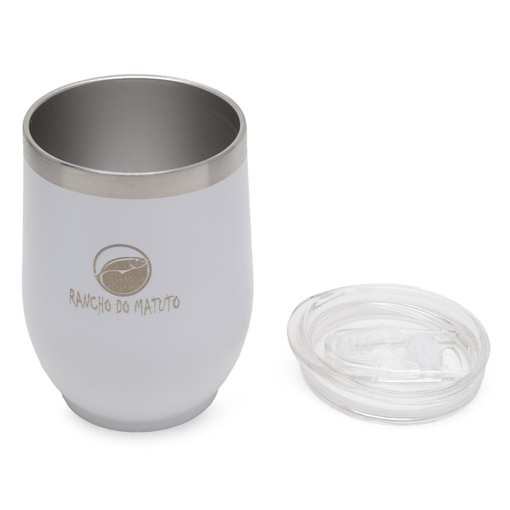 Copo Térmico Cuia em Aço Inox 360ml com Tampa - Branco