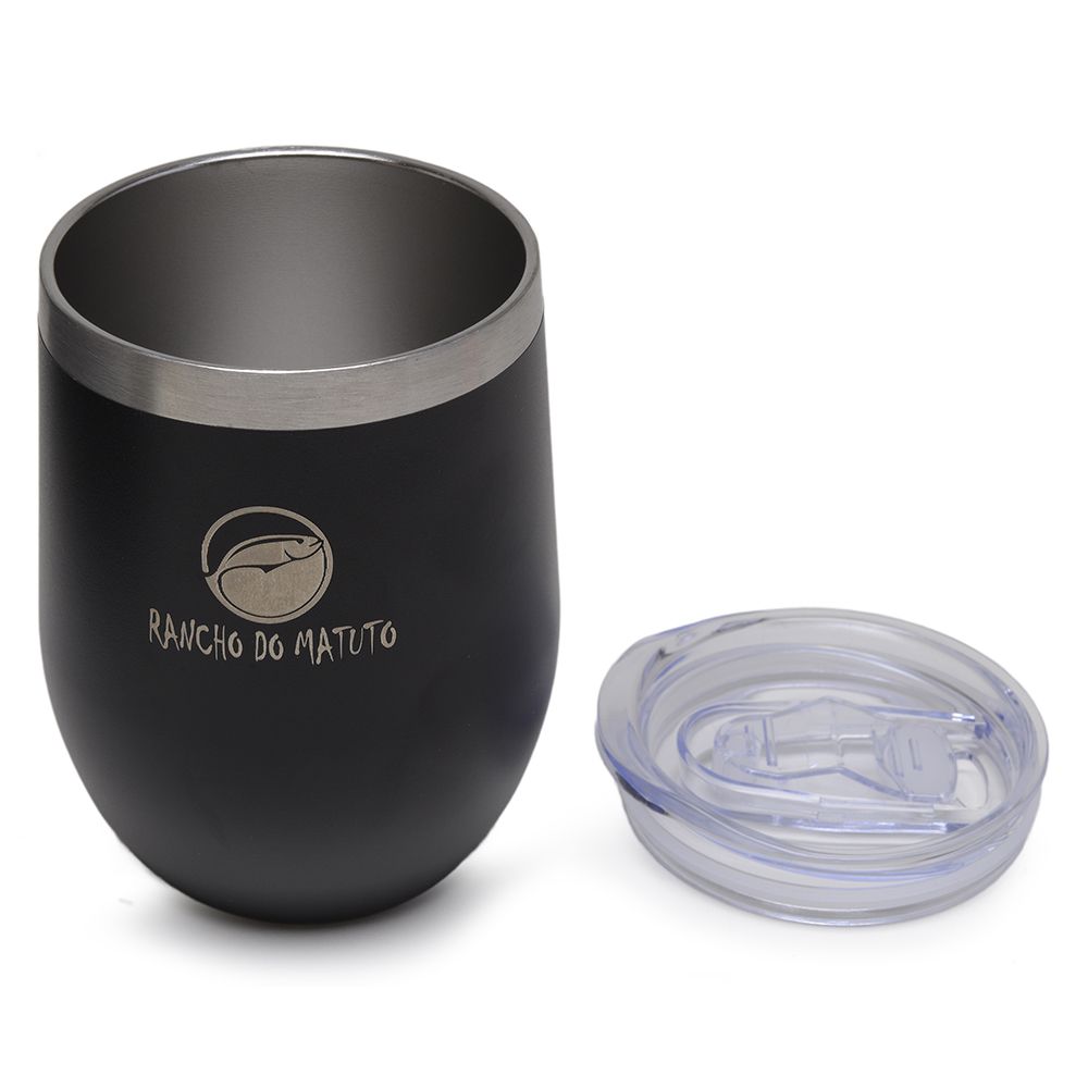 Copo Térmico Cuia em Aço Inox 360ml com Tampa - Preto