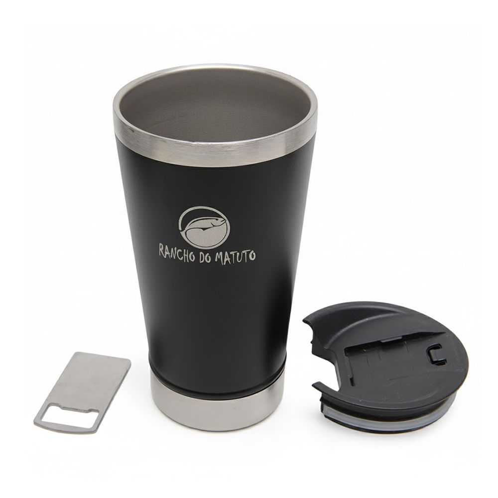 Copo Térmico em Aço Inox 550ml com Tampa e Abridor de Garrafas - Preto