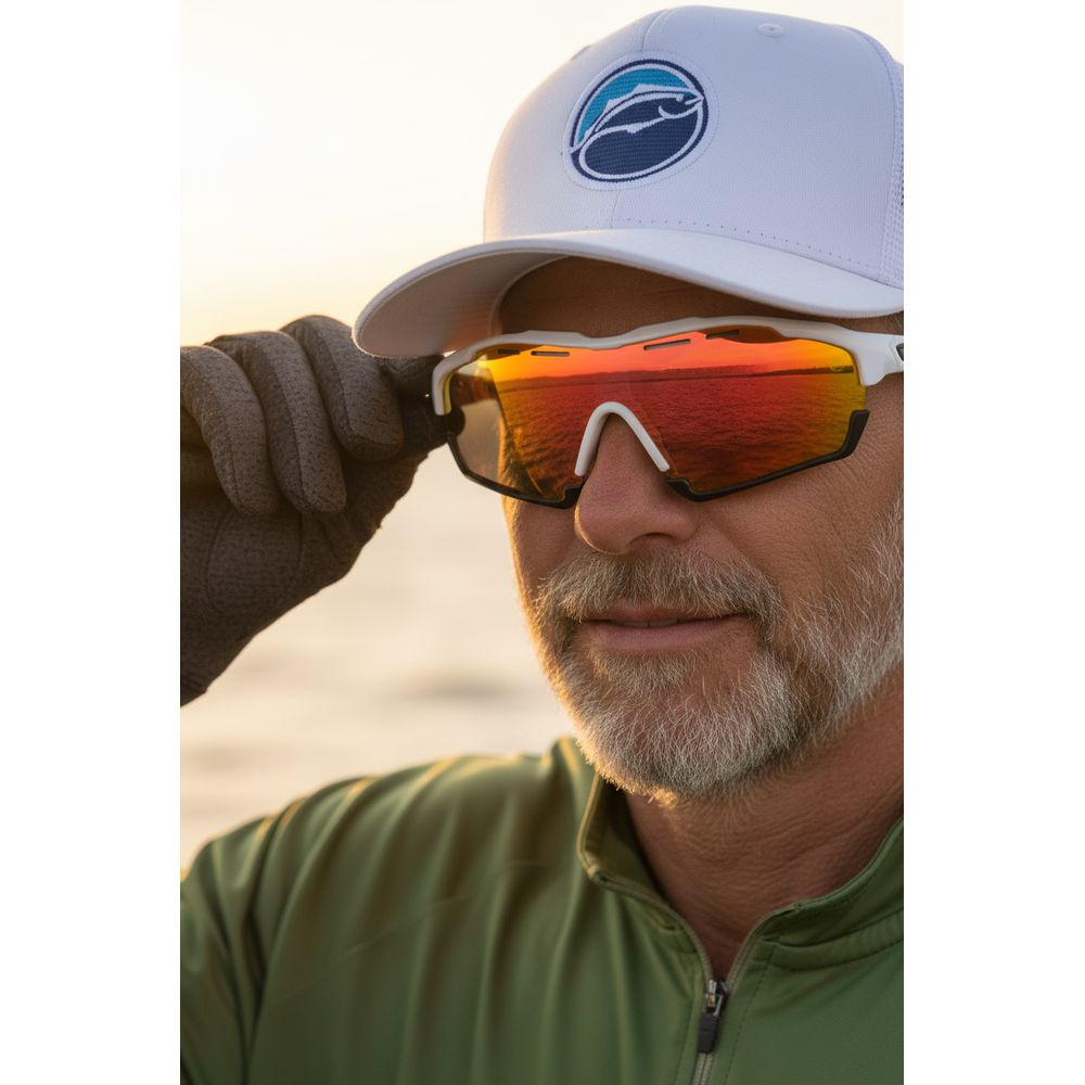 Óculos Solar Matuto Esportivo Espelhado Resistente Proteção UV - Branco/Preto/Laranja